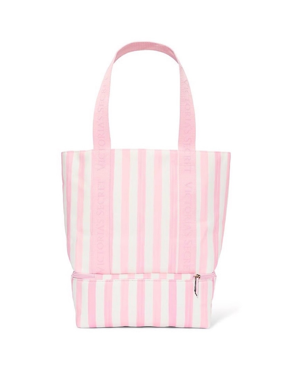 Victoria's Secret Pink and White Vertical Stripe Tote Bag With Cooler